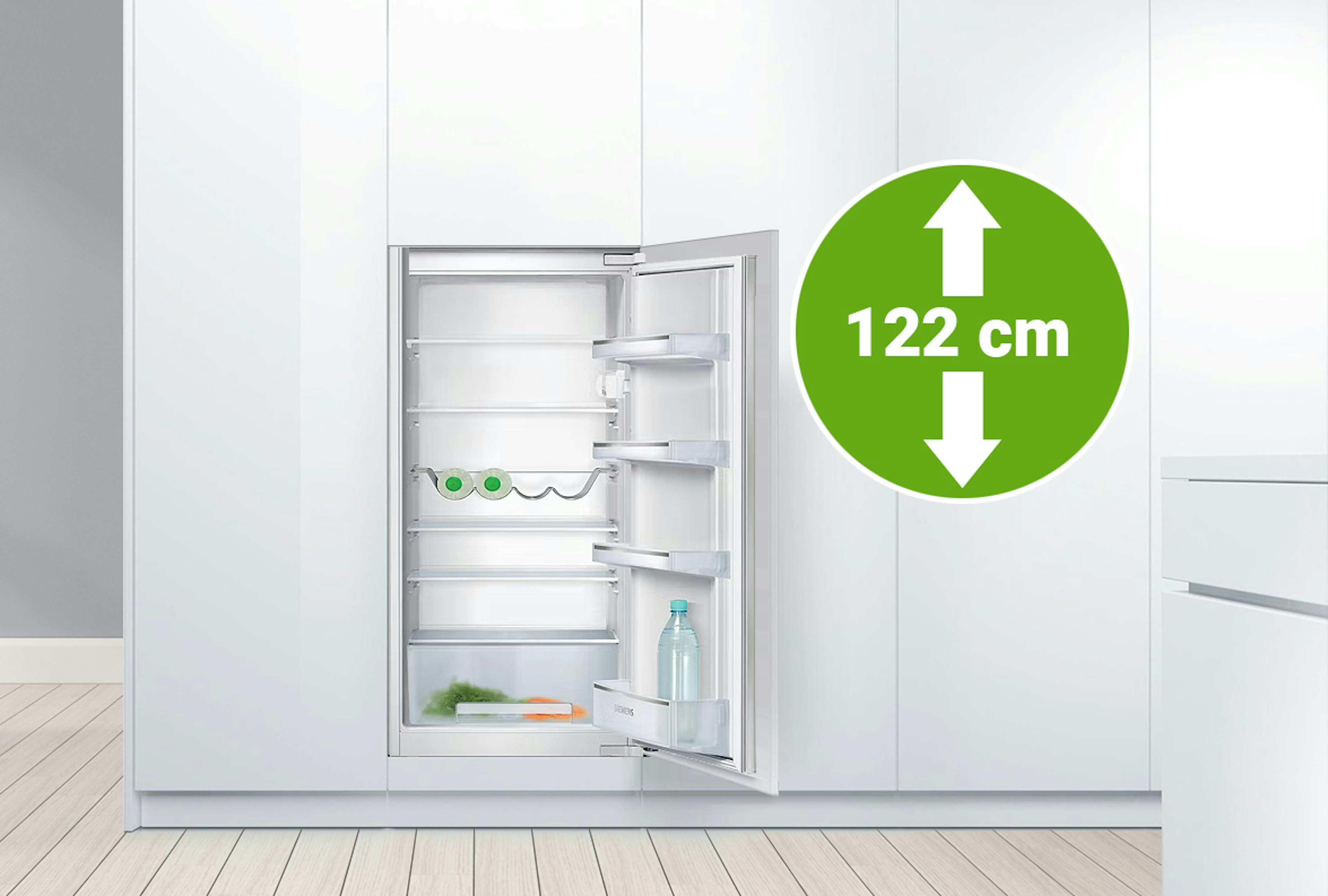 Inbouw koelkasten voor een 122 cm hoge keuken nis.