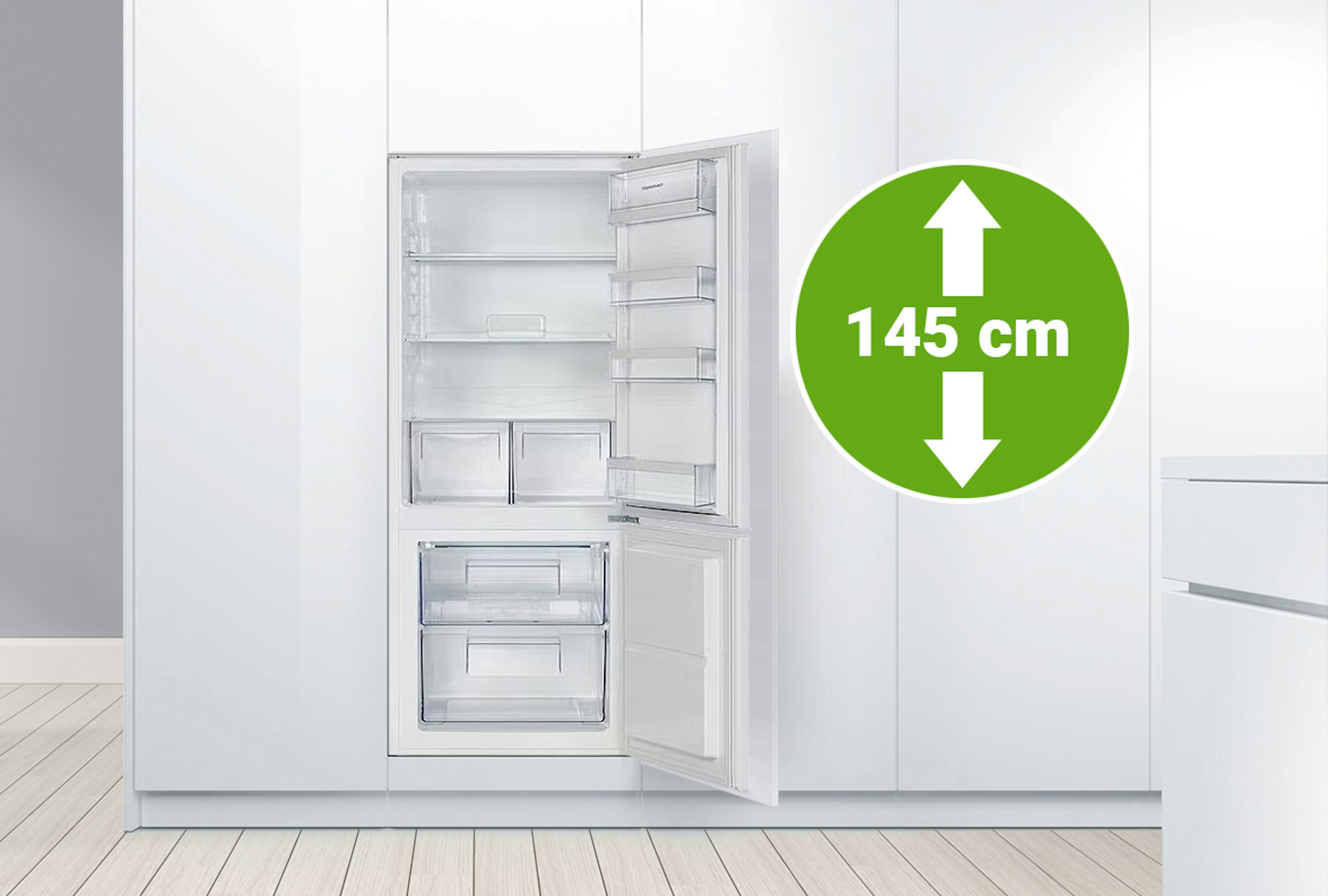 Inbouw koelkasten voor een 145 cm hoge keuken nis.