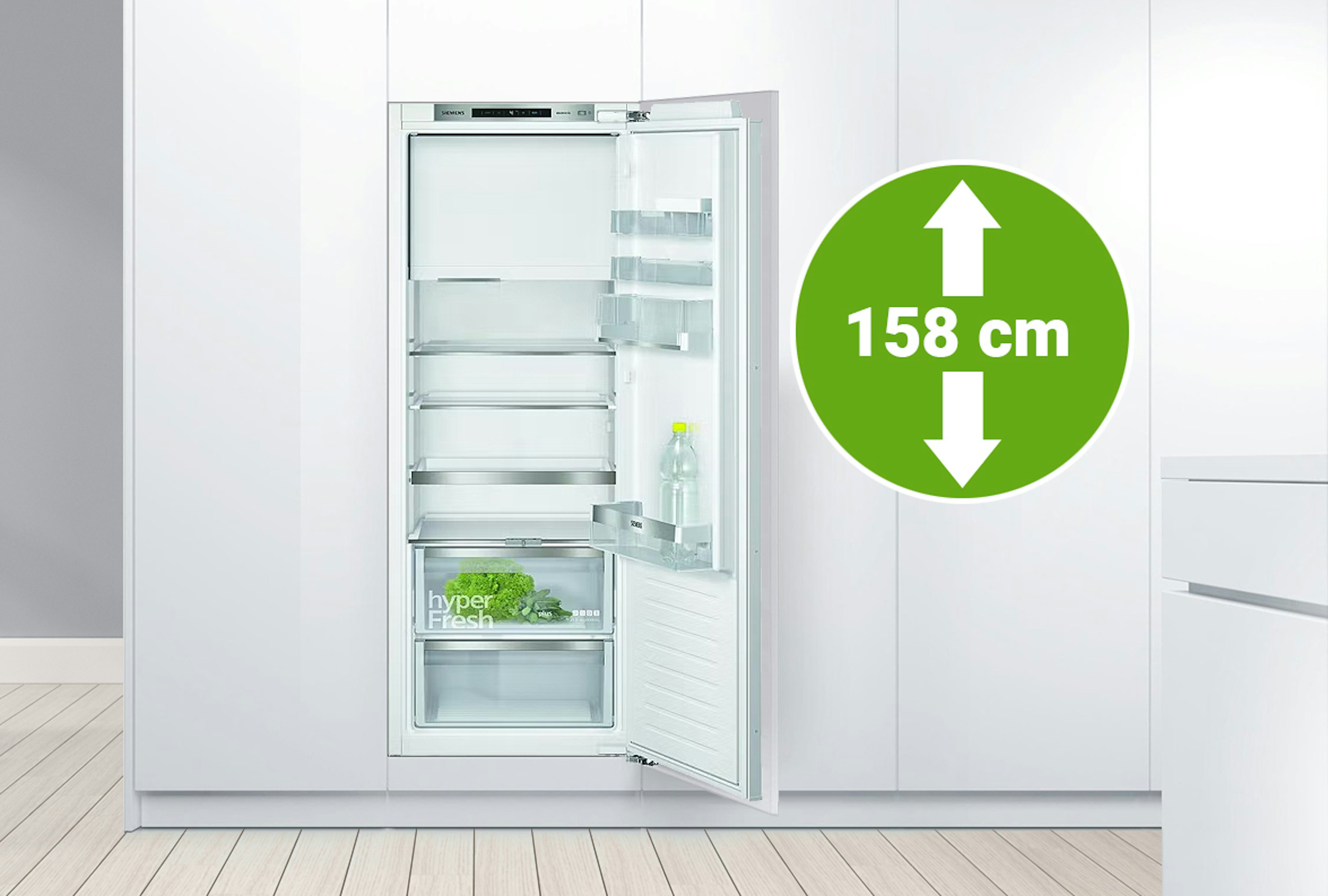 Inbouw koelkasten voor een 158 cm hoge keuken nis.
