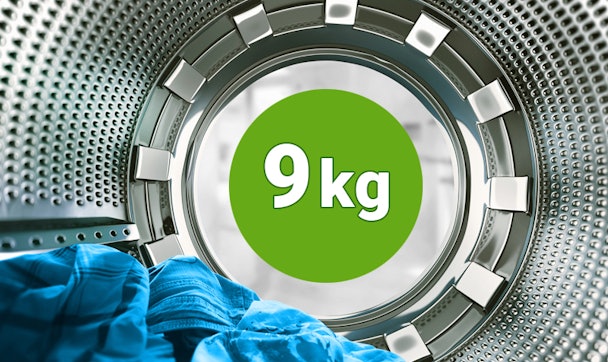 Wasdroger met een droogtrommel voor 9 kilo wasgoed.