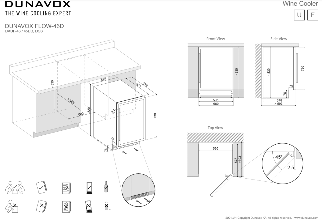 Dunavox wijnkast inbouw DAUF 46 145DMB afbeelding 4