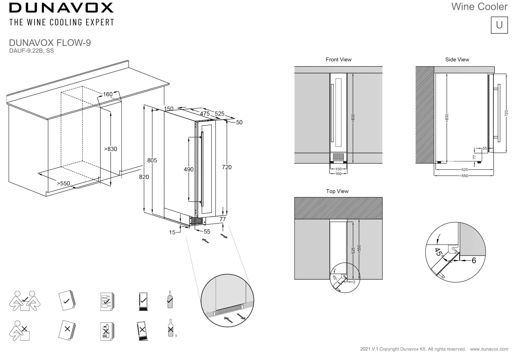 Dunavox wijnkast inbouw DAUF 9 22MB afbeelding 4